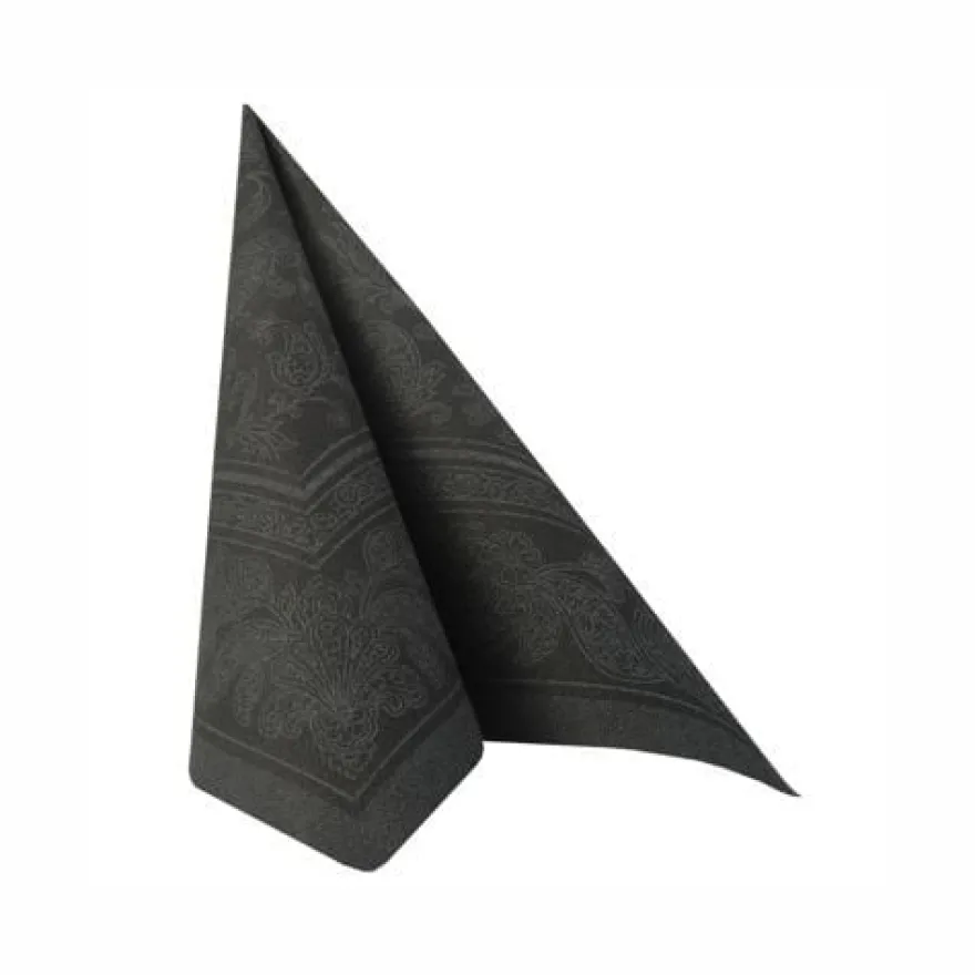 Papstar 50 Servietten "ROYAL Collection" 1/4-Falz 40 cm x 40 cm schwarz "Ornaments"