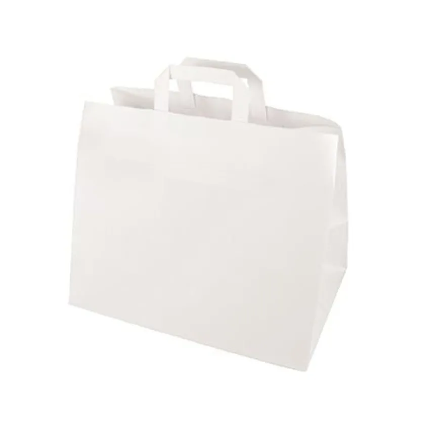Papstar 50 Tragetaschen, Papier 27 cm x 32 cm x 17 cm weiss mit Tragegriff