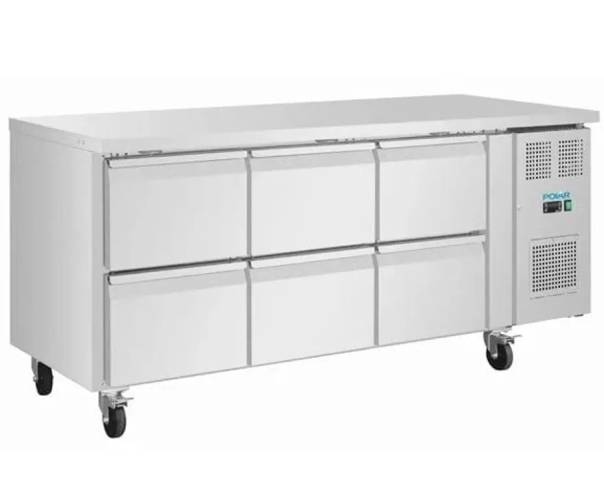 Polar U-Serie Kühltisch 6 Schubladen 465 Liter auf Rollen