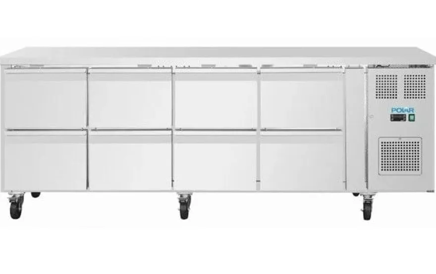 Polar U-Serie Kühltisch 8 Schubladen 616 Liter auf Rollen
