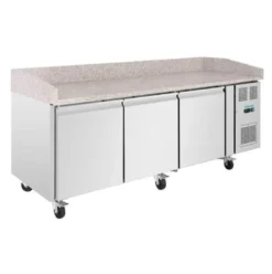 Polar U-Series Pizzatisch 3 Türen mit Granitplatte 643 Liter auf Rollen