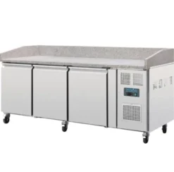 Polar U-Series Pizzatisch 3 Türen mit Granitplatte 643 Liter auf Rollen