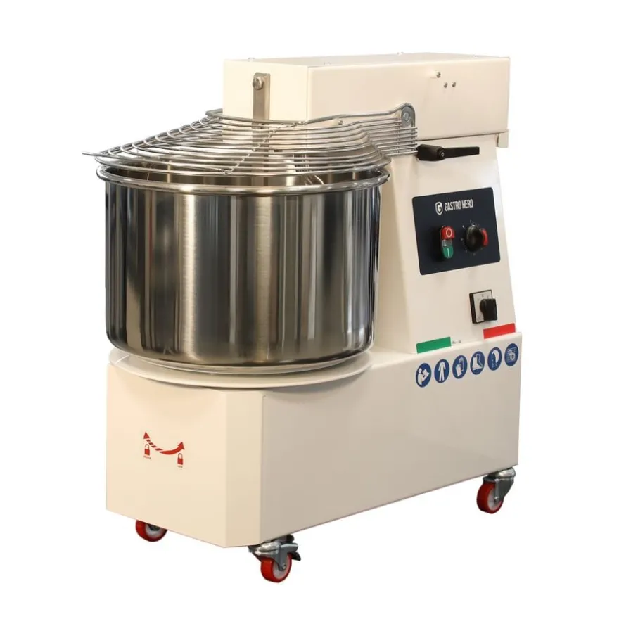 Spiral-Teigknetmaschine PROFI 42 Liter 400V mit Rollen - variabler Kopf und 2 Geschwindigkeiten