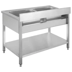 Spültisch Basic 12x7 mit 2 Becken, Aufkantung und Grundboden