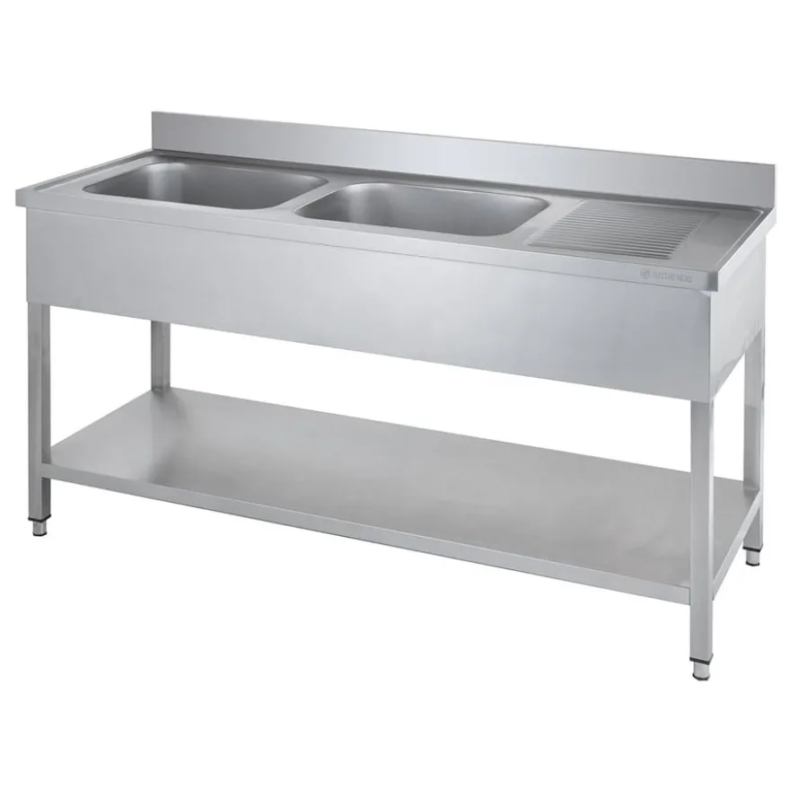 Spültisch Basic 16x6 mit 2 Becken links, Aufkantung und Grundboden