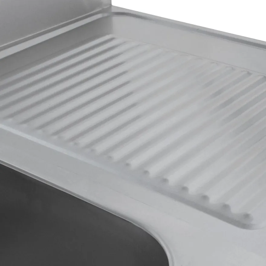 Spültisch Basic 16x6 mit 2 Becken links, Aufkantung und Grundboden