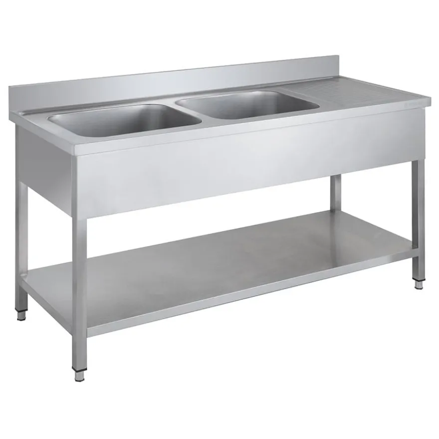 Spültisch Basic 16x6 mit 2 Becken links, Aufkantung und Grundboden