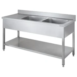 Spültisch Basic 16x6 mit 2 Becken rechts, Aufkantung und Grundboden