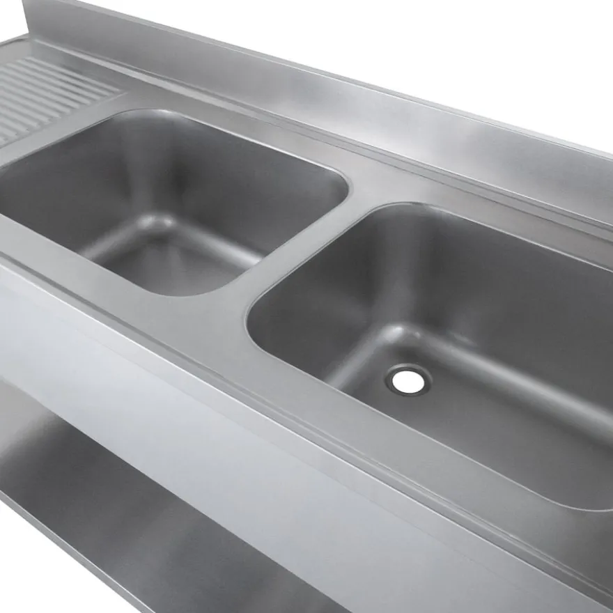 Spültisch Basic 16x6 mit 2 Becken rechts, Aufkantung und Grundboden