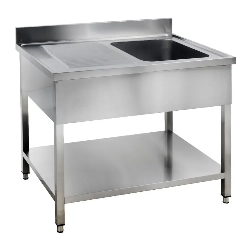Spültisch Basic 12x6 mit 1 Becken rechts, Aufkantung und Grundboden