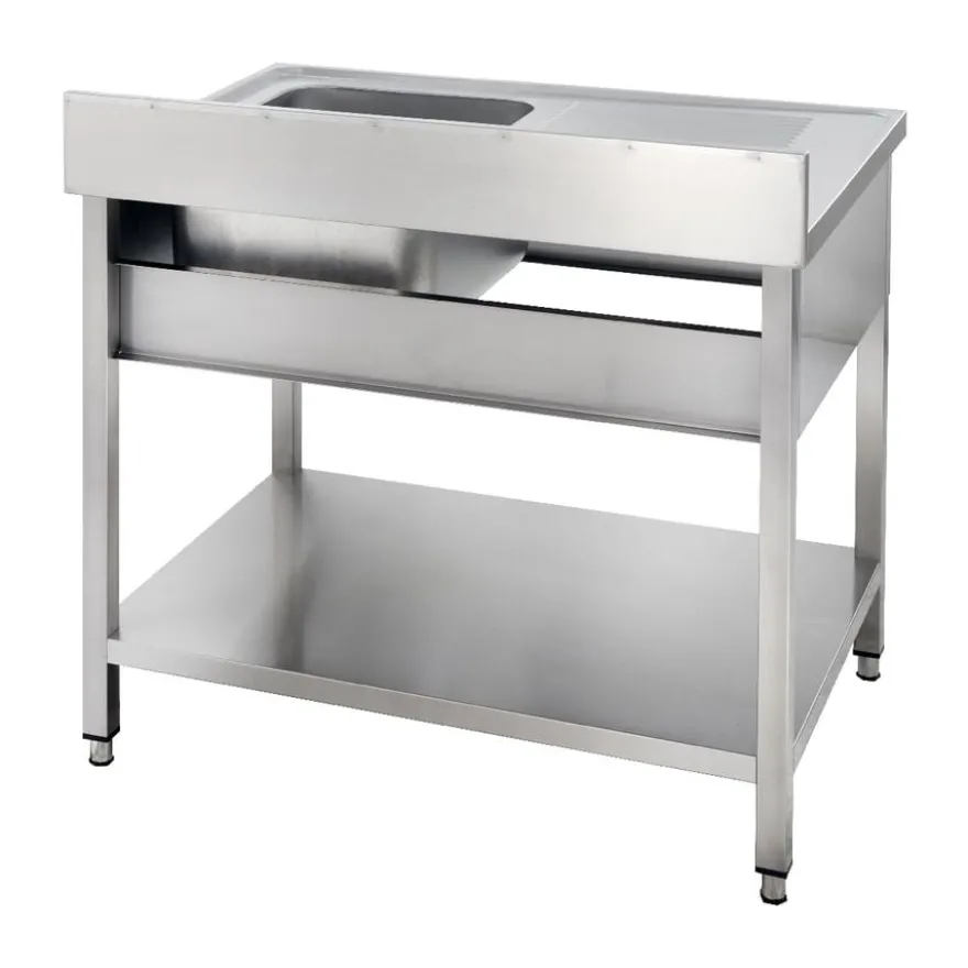 Spültisch Basic 12x6 mit 1 Becken rechts, Aufkantung und Grundboden