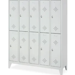 Stahl-Fächerschrank mit Füßen und Drehriegelverschluss, 10 Fächer, BxTxH 1480x500x1850 mm