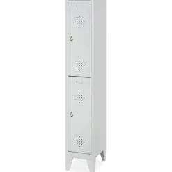 Stahl-Fächerschrank mit Füßen und Drehriegelverschluss, 2 Fächer, BxTxH 320x500x1850 mm