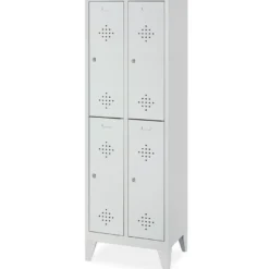 Stahl-Fächerschrank mit Füßen und Zylinderschloss, 4 Fächer, BxTxH 610x500x1850 mm