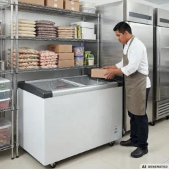 Tiefkühltruhe ECO 350 mit Glasschiebedeckel, 4 Rollen