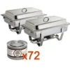 2x Olympia Chafing Dish 1/1 GN, Edelstahl, "Milan" mit 72 Brennpasten