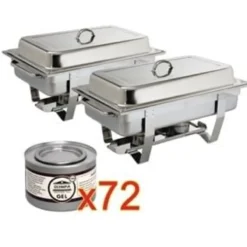 2x Olympia Chafing Dish 1/1 GN, Edelstahl, "Milan" mit 72 Brennpasten