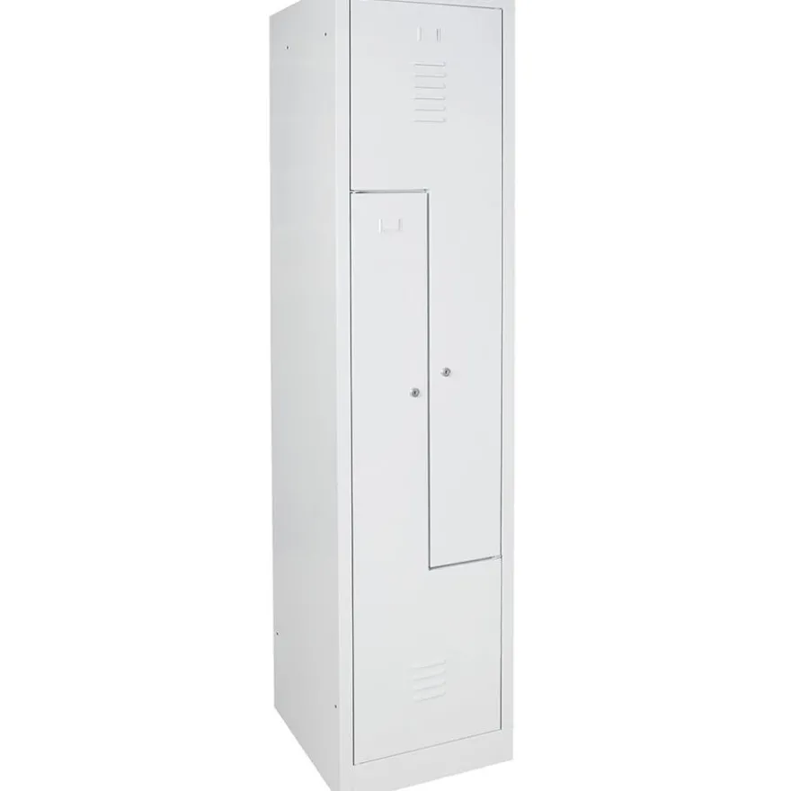 Z-Spind mit Sockel und Zylinderschlössern, 2 Abteile, BxTxH 415x500x1800 mm, lichtgrau